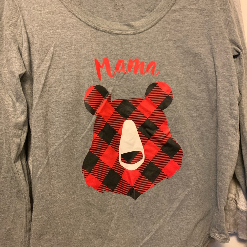 Mama bear gray Large with black and red argyle bear. From. Target.